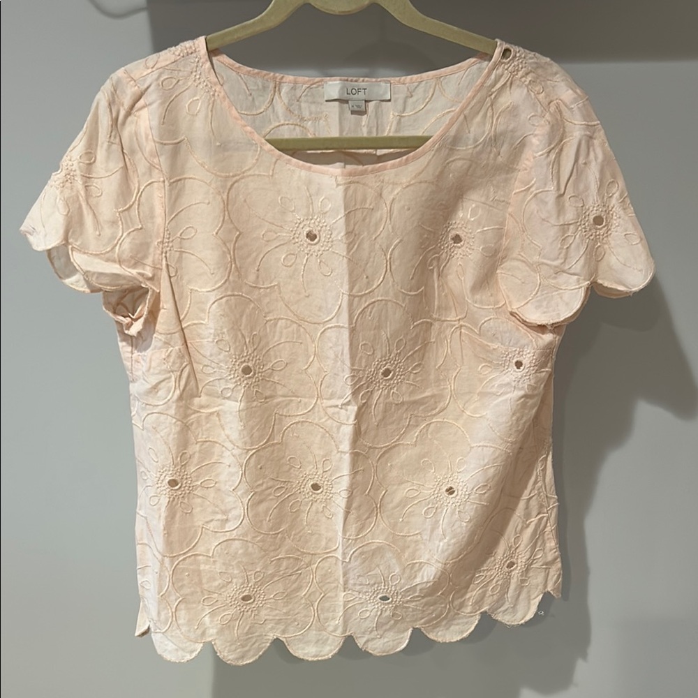 LOFT Women's Light Pink/Peach Lace Top